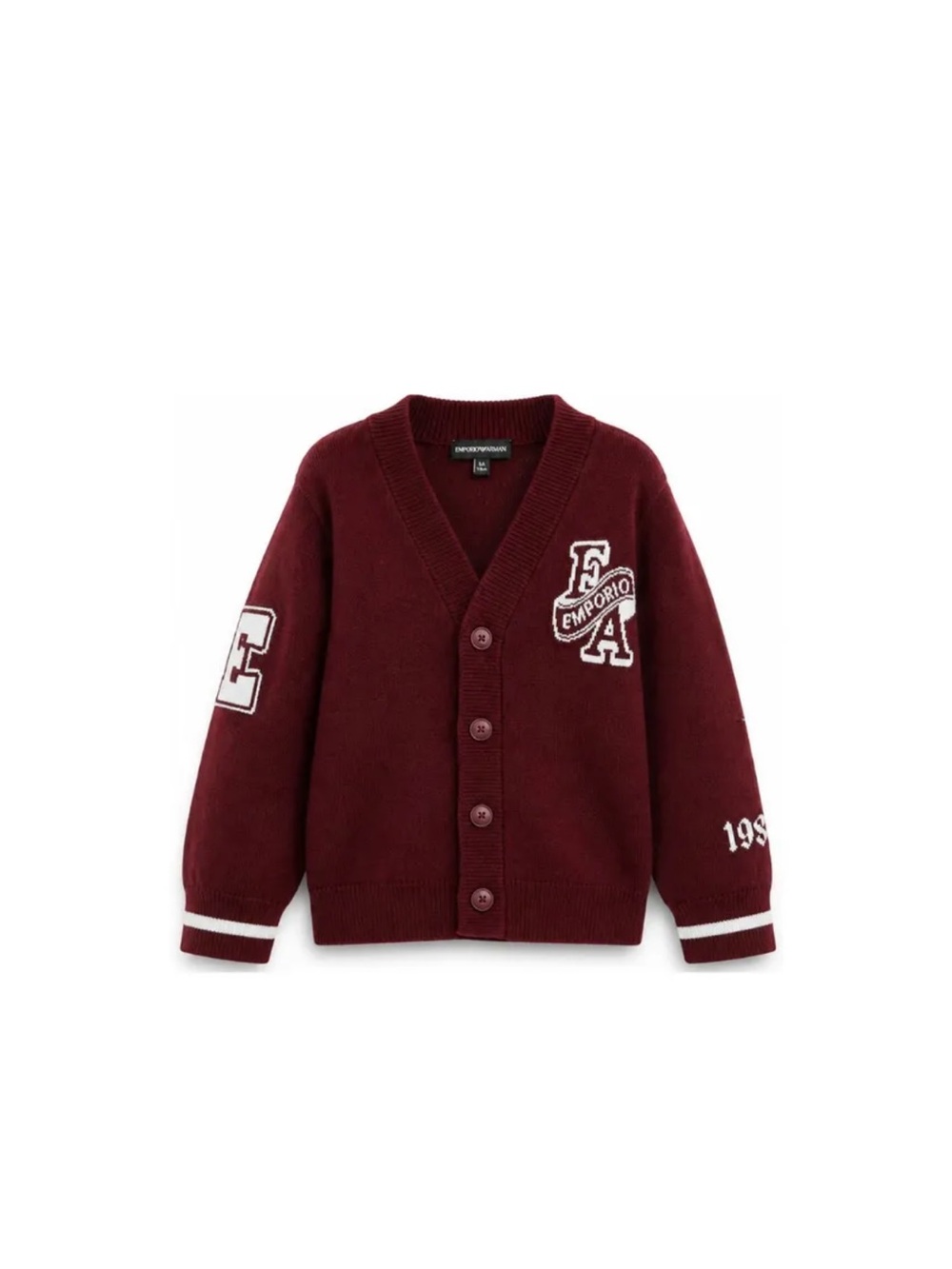 Emporio Armani Kids Maroon Varsity Logo Cardigan Size 16